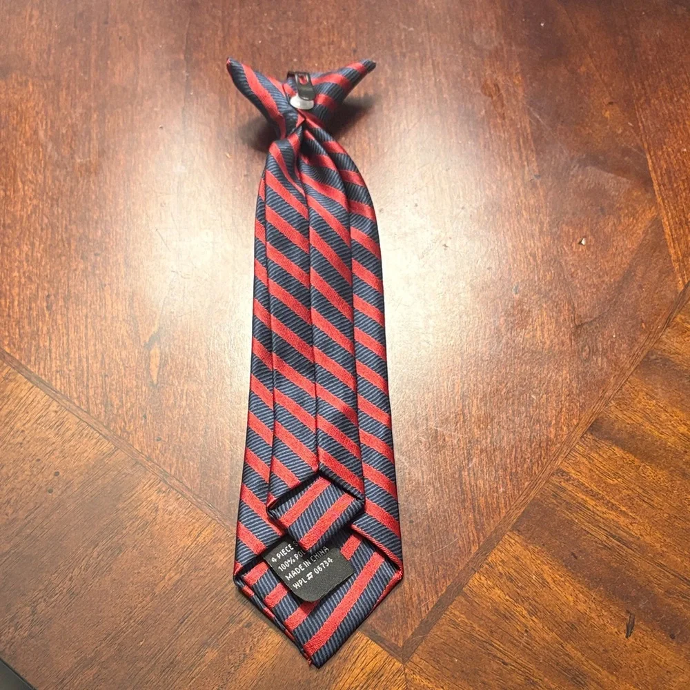 Red and Navy blue Striped little boys clip on Tie